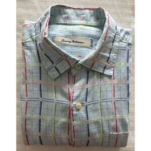 Tommy Bahama Men's Cotton Dress Shirt L/S Lt Blue w/MutiColor Geometric 18' Neck